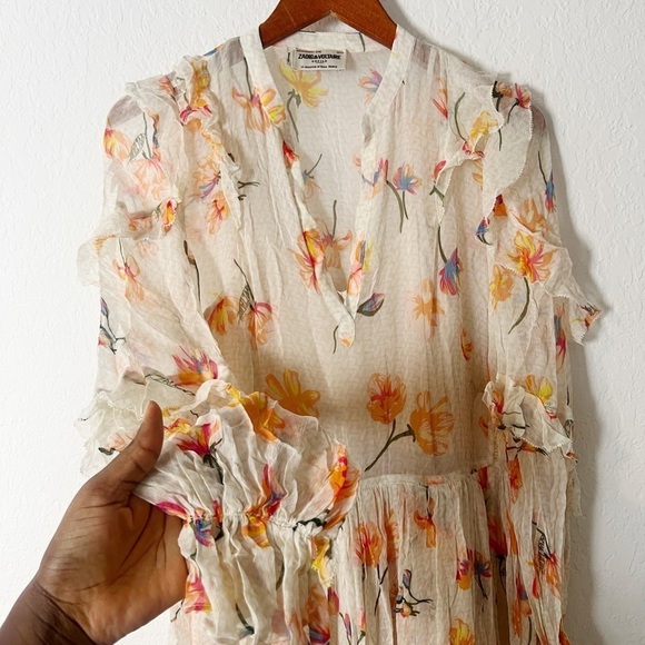 NWT Zadig & Voltaire Riciny Mousseline Ruffled Floral Maxi Dress - Picture 6 of 12